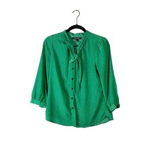 Forever 21 Polka Dot Button Down Tie Neckline Business Casual Blouse Size Medium